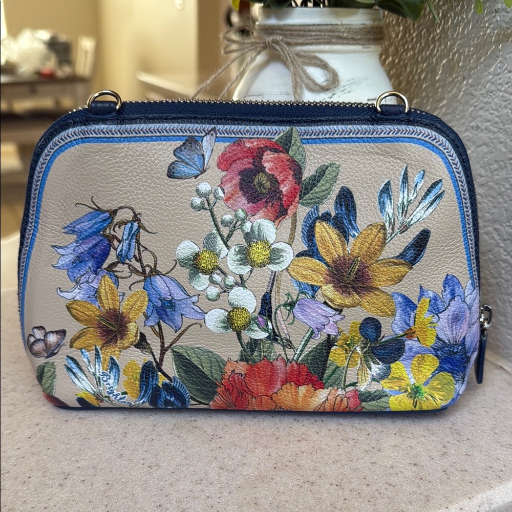 Brighton Floral zip up cosmetic/crossbody bag with waterproof liner-(no strap) - Picture 3 of 11